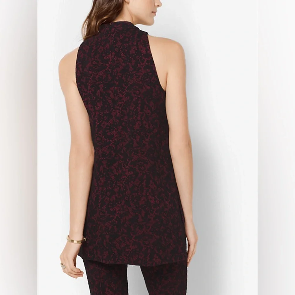 2-Piece Michael Kors Lace Jacquard Matching Set | Tunic + Trousers | Black/Red